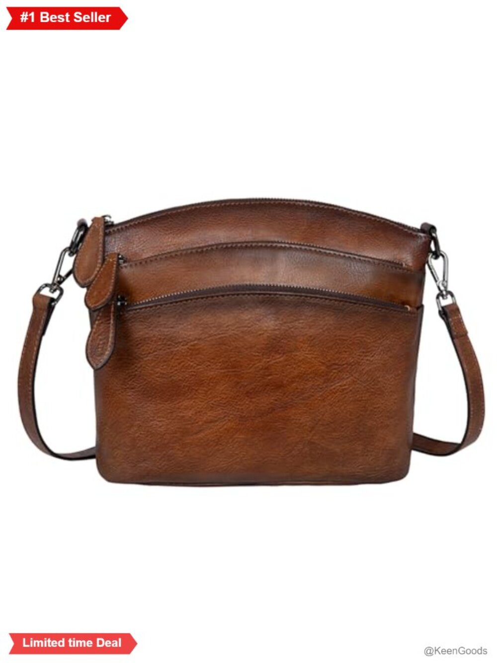 Genuine Leather Crossbody Bag Satchel Multi Pocket Adjustable Strap Travel